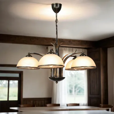 Obrázek produktu pro Závěsná lampa venkovský dům "Korfu" mosaz bílé sklo kov 5 plamenů závěsná lampa obývací pokoj jídelní stůl