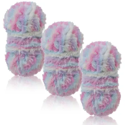 Produktbild von Plüschwolle 3 x 100g Fransengarn zum Häkeln & Stricken Bunt
