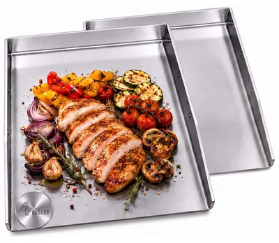 Produktbild von 2er Plancha Grillplatte 40x30 cm Edelstahl 4 mm offen mit 4 cm hohem Rand