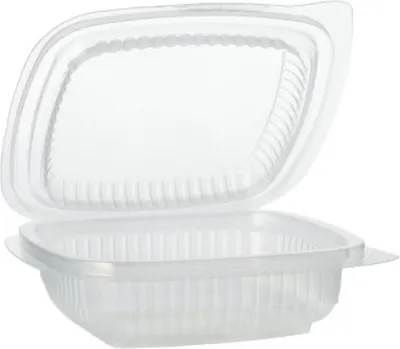 Produktbild von Starpak 100 Verpackungsbecher mit Klappdeckeln, PP rechteckig 150 ml 4 cm x 11,5 cm x 12 cm transparent | Folie (100 Stück)
