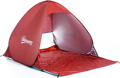 Produktbild von Outsunny Strandmuschel Strandzelt Wurfzelt Pop Up Zelt Campingzelt Automatisch, Polyester, Rot 150 x 200 x 115 cm