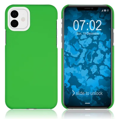 A green phone case is shown next to a smartphone displaying a lock screen.