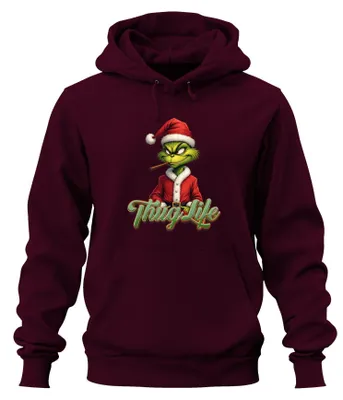 Produktbild von Thug Life Grinch Joint Weed Cannabis Kiffen - Weihnachten Hoodie Kapuzenpullover, Burgundy, XL