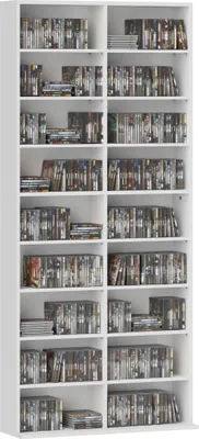 Zdjęcie produktu dla Półka na płyty CD HOMCOM CD DVD Blueray Stojak na płyty CD do 640 płyt CD, 360 płyt DVD lub 430 płyt Blu-ray z regulowaną półką Półka na książki i media do salonu 78,5 x 24 x 175 cm, biała
