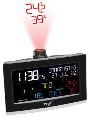 Produktbild von TFA-Dostmann View Show, Schwarz, Innen-Hygrometer, Innen-Thermometer, Außen-Thermometer, Kunststoff, 10 - 99%, 0 - 50 °C, 32 - 99,9 °F