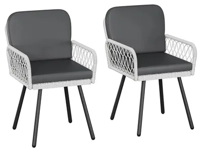 Obrázek produktu pro Sada zahradních křesel – 2 venkovní křesla do obývacího prostoru – moderní design s opletením – kovová konstrukce – polyratan – s polštáři