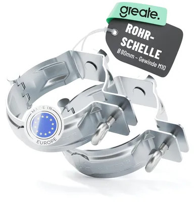 Produktbild von greate 2x Rohrschelle M10 für Fallrohe mit 80 mm Durchmesser - Fallrohrschelle verzinkt - Regenrohrschelle