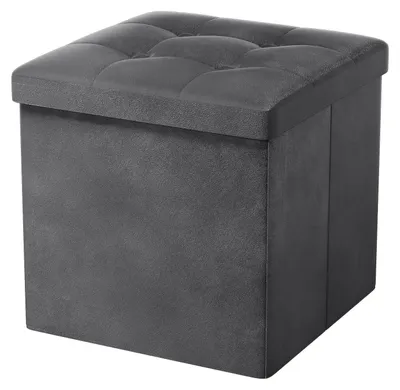 Image de Pouf de rangement de 38x38x38 cm, avec couvercle, couleur gris foncé, pour salon