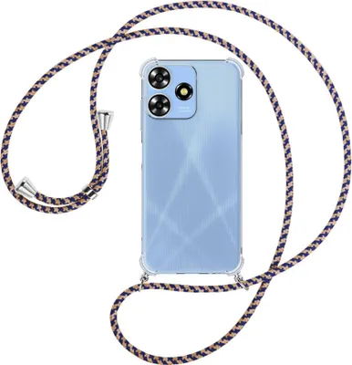 Produktbild von Handykette Backcover-Schutzhülle mit Band (Metall silberfarben) für ZTE Blade A73 4G (6.6'') - blau+beige