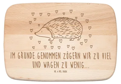 Produktbild von Mr. & Mrs. Panda Frühstücksbrett Igel Herzen - Transparent - Geschenk, Herz, Schneidebrett, schneidbrett, Kuss, Liebe, Vertrauen, Holzbrett, Lustige Sprüche, brotbrett