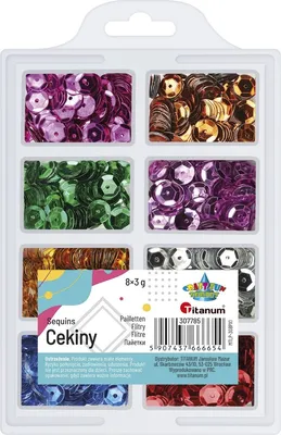 Obrázek produktu pro Zestaw cekinów okrągłych 8 kolorów x 3g Titanum