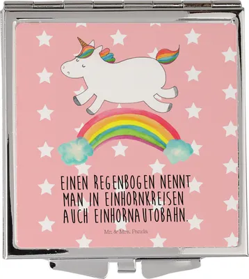 Produktbild von Mr. & Mrs. Panda Taschenspiegel Einhorn Regenbogen - Rot Pastell - Geschenk, Mini Spiegel, Reisespiegel, Erwachsenwerden, Unicorn, Reise Schminkspiegel, Einhornpower
