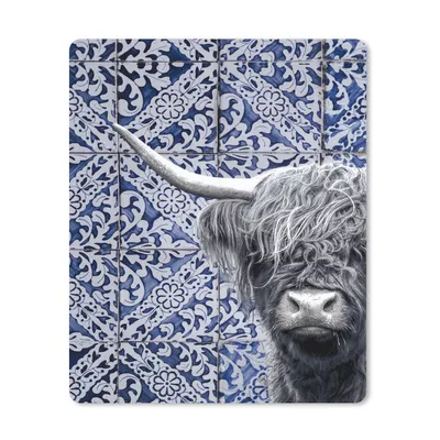 Produktbild von MuchoWow® Mauspad Mousepad Schottischer Highlander - Delfter Blau - Schwarz - Weiß 30x40 cm - Mousepads - Maus Mat - Pad - Mausunterlage - Mausmatten