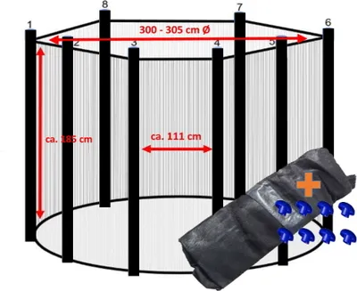 Produktbild von walexo Trampolin Sicherheitsnetz für 8 Stangensystem ( 305 Ø, Schwarz/Schwarz )