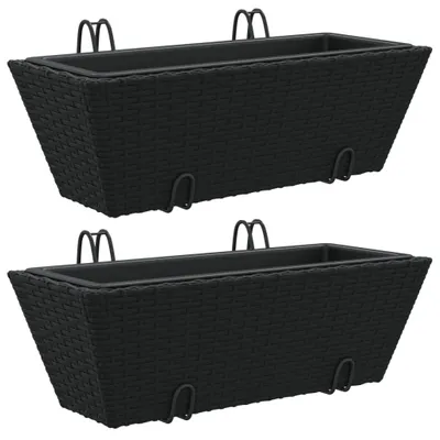 Produktbild von vidaXL Pflanzkasten mit Haken 2 Stk. Schwarz Poly Rattan