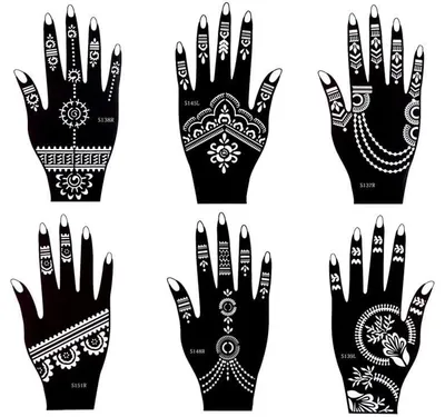 Tattooschablonen-Set, 6 Blatt, 18 x 12 cm, schwarz