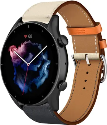 Produktbild von Strap-it Amazfit GTR 3 (Pro) Lederarmband (Weiß/Dunkelblau)