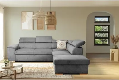 Image de Canapé d'angle convertible DAYTONA, 5 places, Tissu Lincoln Anthracite, Coffre de rangement, 260 x 216 x 94 cm