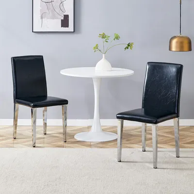 Produktbild von MODFU Esszimmerstuhl 2er-Set schwarz,Küchenstuhl mit silbernen Metallbeinen und 47 cm hohe Rückenlehne,Bürostuhl,Loungesessel für Esszimmer