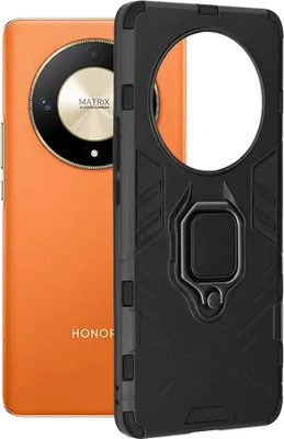 A smartphone and its protective case are displayed side-by-side against a white background.