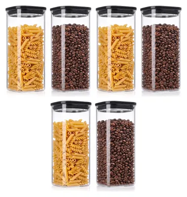 Zdjęcie produktu dla Zestaw 6 szklanych pojemników Arendo o pojemności 1600 ml każdy, z szklanymi pokrywkami, szczelnych dzięki uszczelce silikonowej, kwadratowych pojemników wykonanych ze szkła borosilikatowego, odpornych w temperaturach od -40 do 400 °C, 6 sztuk, przezroczystych