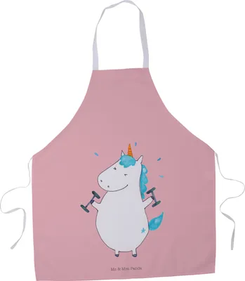 Produktbild von Mr. & Mrs. Panda Kellner Schürze Einhorn Fitness - Rot Pastell - Geschenk, Grillschürze, Unicorn, Küchenzubehör, Fitnessstudio, Kochschürze, Vorbinder, Gym, Sport