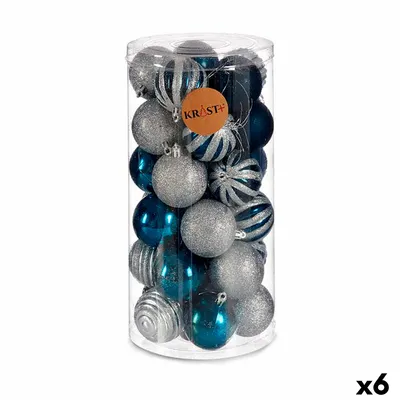 Zdjęcie produktu dla Zestaw bombek bożonarodzeniowych z niebieskiego plastiku w kolorze srebrnym Ø 6 cm (6 sztuk)