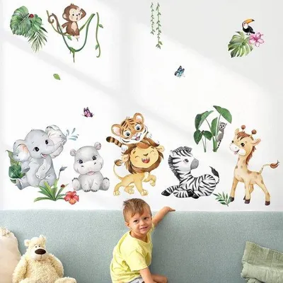 Produktbild von Safari Tiere Wandsticker Elefant Löwe Giraffe für Kinderzimmer