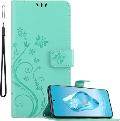 Produktbild von Cadorabo Hülle für OnePlus 12R in FLORAL TÜRKIS Schutzhülle im Blumen Design mit Magnetverschluss, Standfunktion und Kartenfächern Flip Case Flower Cover Etui Handy Klapp Hülle Book Tasche