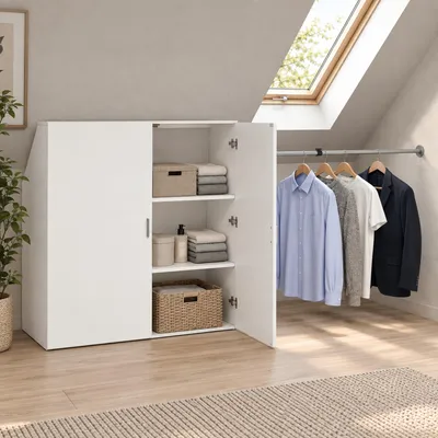 Produktbild von VCM Kleiderschrank für Dachschräge mit Kleiderstange & Stauraum Schrank für Schlafzimmer Dachboden - Dacho L
