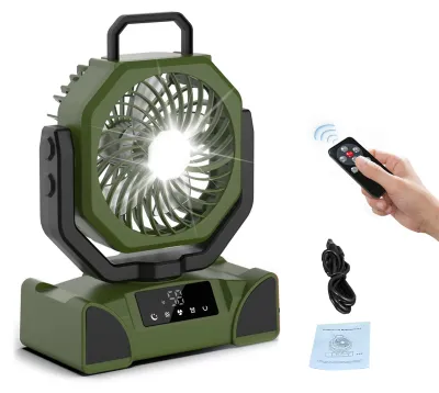 Produktbild von Camping Fan – Wiederaufladbares, tragbares Solarpanel mit 45°/90°-Drehfunktion, kompatibel mit Fernbedienung, grün, 20000 mAh