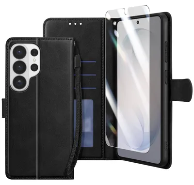 Immagine prodotto di Enkay, custodia a portafoglio per Galaxy S26 Ultra con vetro protettivo e cinturino, nero