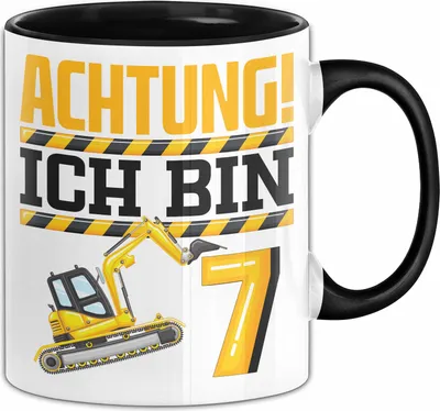 Produktbild von 7. Geburtstag Geschenk Tasse Becher Jungs Baustelle Geburtstagsgeschenk Achtung Ich Bin 7 (Schwarz)