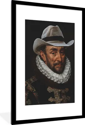 Produktbild von MuchoWow® MuchoWow® Gerahmtes Poster Wilhelm von Oranien - Adriaen Thomasz - Cowboyhut 60x90 cm - Poster mit zchwarzem Bilderrahmen - Dekoration - Wandposter Wohnzimmer - Hochwertig