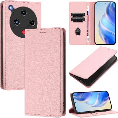 Produktbild von Litchi Leder Handyhülle für ZTE Nubia Focus 2 Wallet Kartenfächer Standfunktion Hülle Pink