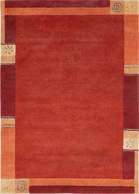 Moderner Wollteppich im Urbana-Stil mit geometrischer Bordüre in rot