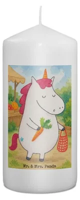 Produktbild von Mr. & Mrs. Panda Kerze Einhorn Vegan Design 15 x 7 cm - Weiß - Geschenk, Veganismus, Rohkost, Erinnerungslicht, Gesund essen, Wachskerze, Erinnerungskerze, Deko, Veganer