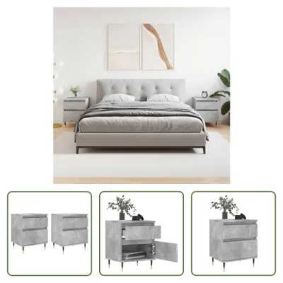 Produktbild von The Living Store Nachttische 2 Stk. Betongrau 40x35x50 cm Holzwerkstoff