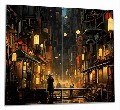 Produktbild von Wallario Herdabdeckplatte aus Glas, Größe 60 x 52 cm 2-teilig, Motiv Neonbeleuchtete Gassen