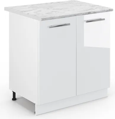 Zdjęcie produktu dla Szafka pod zlew Vicco Fame-Line Biały wysoki połysk 80 cm z półką, BP Marmur, Model 45395