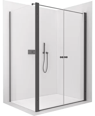 Zdjęcie produktu dla szkło ceramiczneO – Kabina prysznicowa Antelo L – L/P – 6 mm – czarna matowa, szkło przezroczyste – 112 x 50 cm – obrotowa