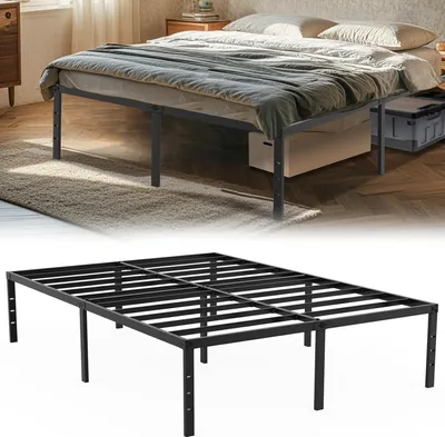 Image de TWOLIIN Cadre de lit 160 x 200 cm Lit métallique Cadre de lit plateforme en métal Lit double avec 37.5cm de hauteur Espace de rangement sous le lit - Charge maximale 270 kg