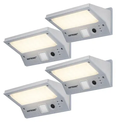 Produktbild von hoftronic LED Solar Wandleuchte 2W 21 LEDs 3000K IP65 Grau Sensor 4er Set