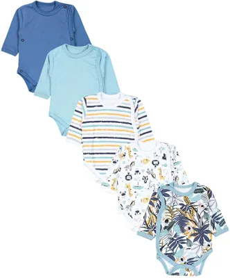 Image de TupTam : lot de 5 bodys à manches longues pour bébé (filles et garçons), couleur : rayures Koala Safari vert menthe, orange et bleu, taille : 74
