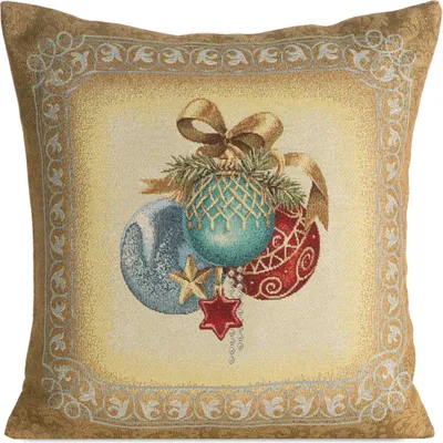Produktbild von Dekokissenbezug, 45x45 cm, mit Weihnachtskugeln, Gold und Blau, Gobelinmuster