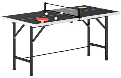 Produktbild von Mini-Klapptisch-Tischtennisplatte mit Netz, 2 Schl?gern und 3 B?llen fš¹r drinnen und drau?en, 152 x 76 x 70 cm, schwarz