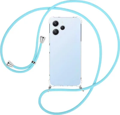 Produktbild von Handykette Backcover-Schutzhülle mit Band (Metall silberfarben) für Xiaomi Redmi 12 (6.79'') - himmelblau