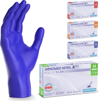 Obrázok produktu pre Nitrilové rukavice ARNOMED, šetrné k pokožke a bez urýchľovačov, veľkosť L | krabica (100 kusov)
