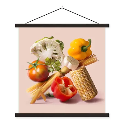 Produktbild von MuchoWow® Textilposter Gemüse - Nudeln - Stilleben 60x60 cm mit schwarzem Rahmen - Posteraufhänger