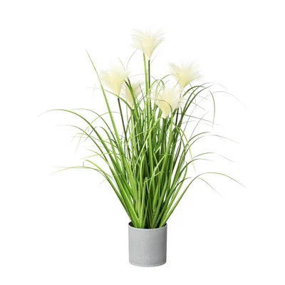 Produktbild von CREATIV green künstliches Riedgras 66cm im weißen Topf, naturgetreues Wildgras im Topf,  Pampasgras für Innen